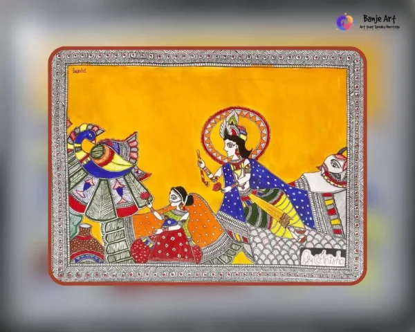 adha Krishna with Cow – Divine Harmony by Banjeart
